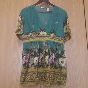 Teal patterned tunic top
